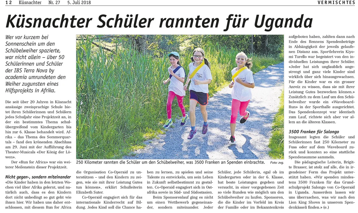 Sponsorenlauf für Afrika von Schulkindern aus Küsnacht Sponsorenlauf für Afrika von Schulkindern aus Küsnacht