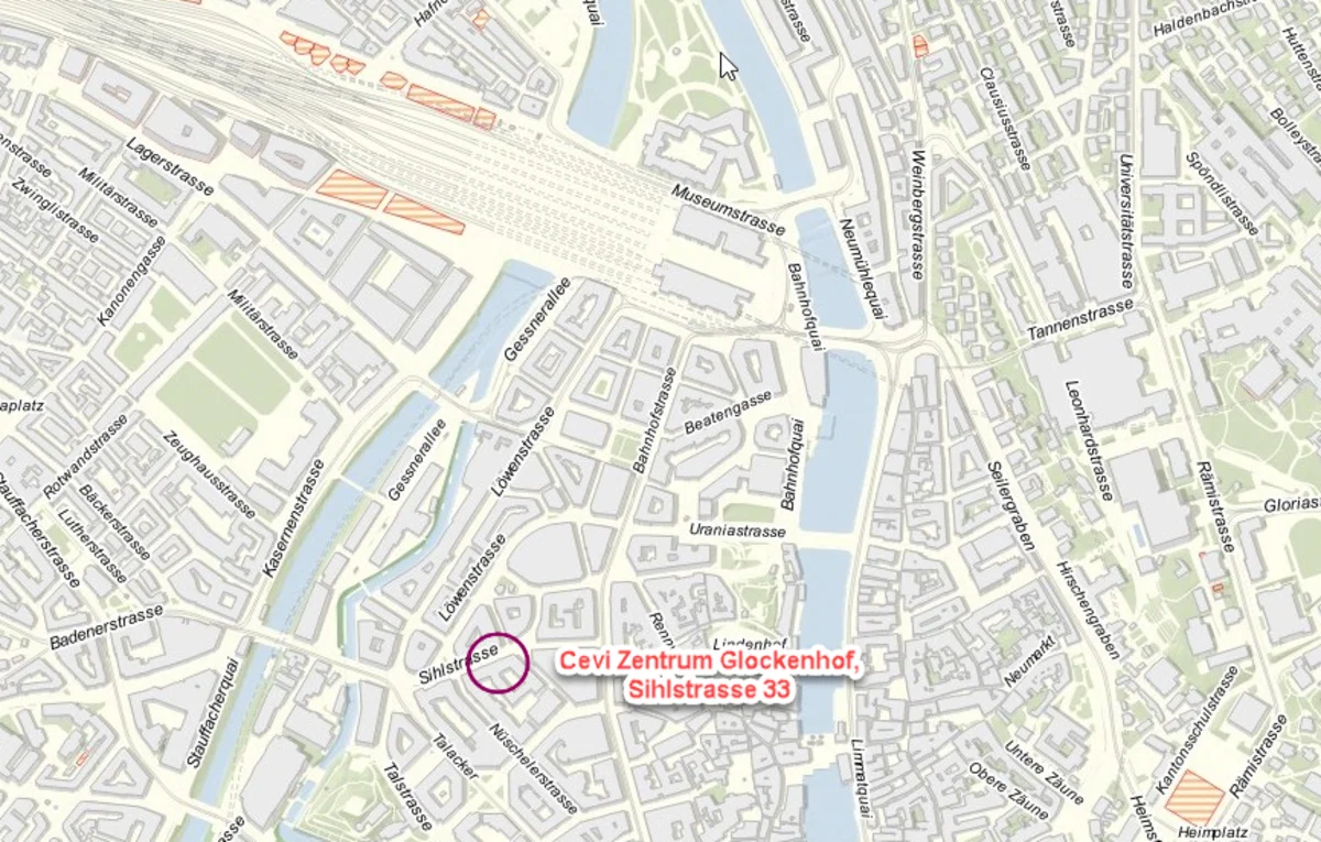 Lageplan Glockenhof Zürich CEVI Zentrum