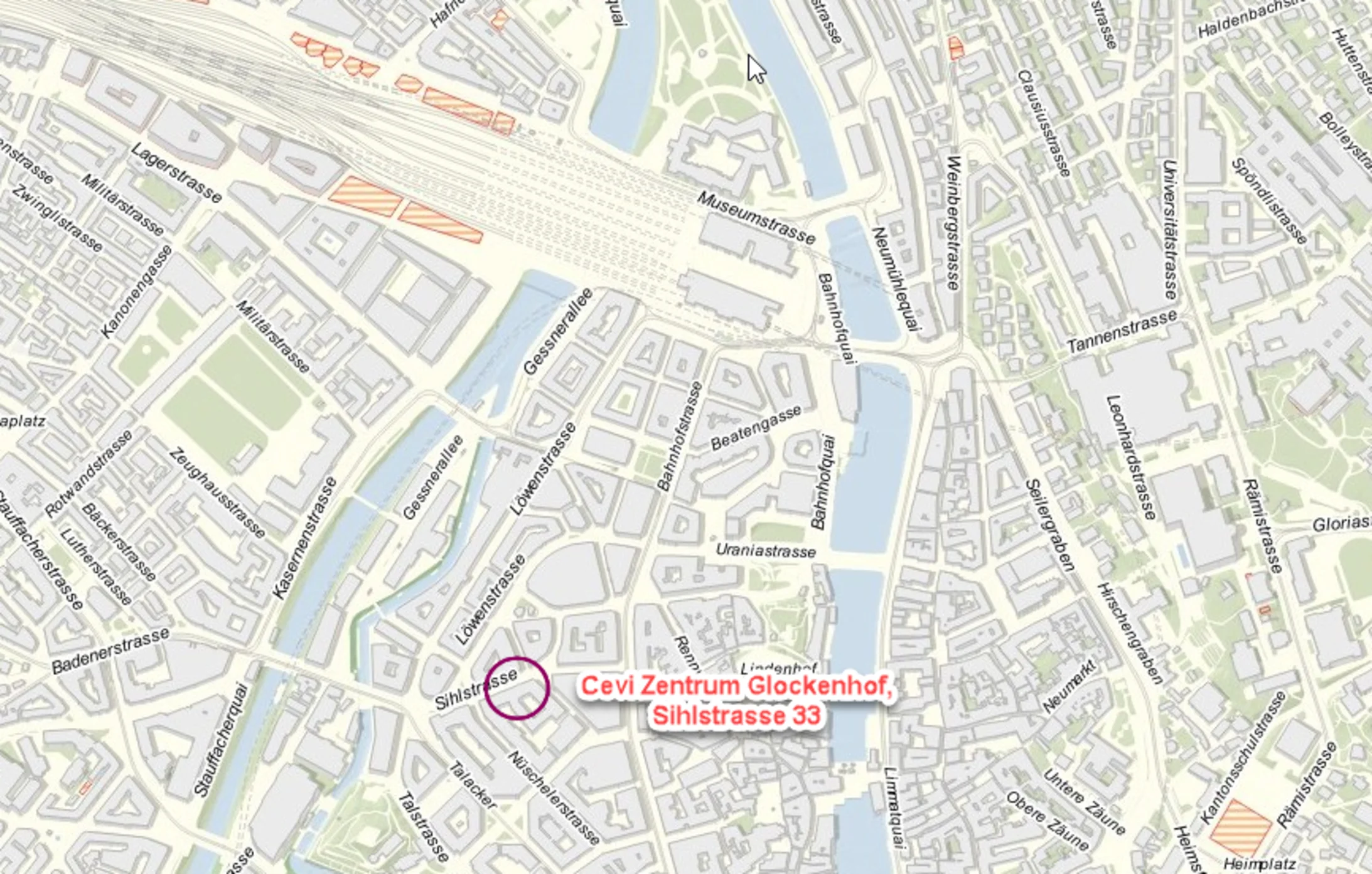 Lageplan Glockenhof Zürich CEVI Zentrum