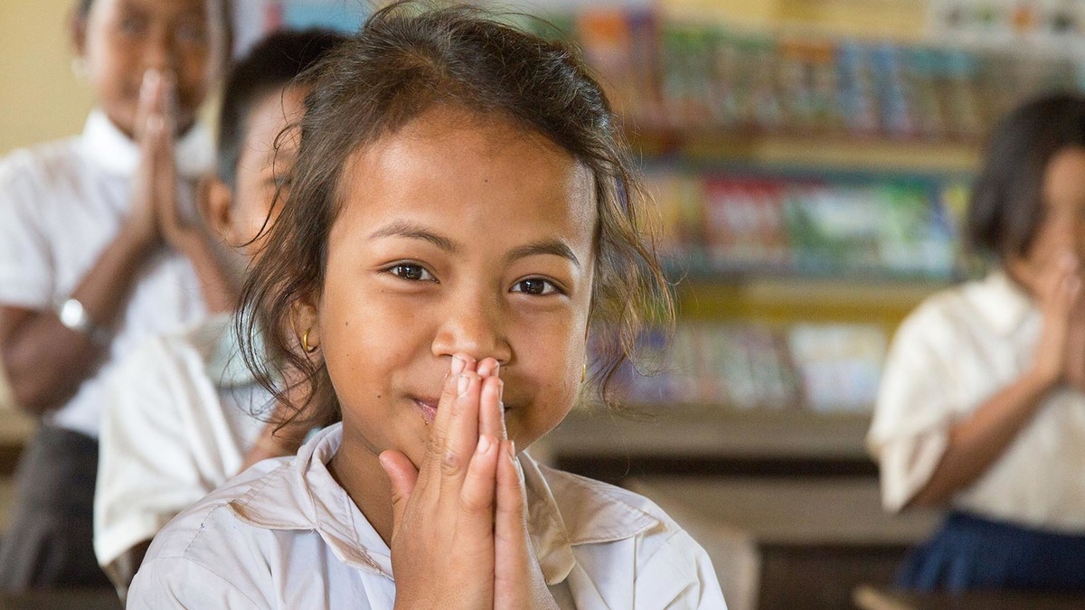 Schulkinder Kambodscha Danke