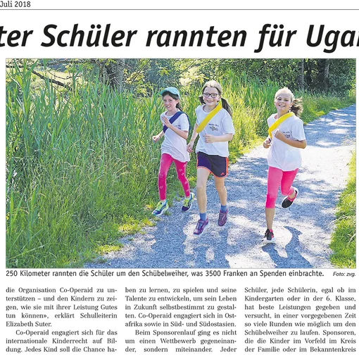 Sponsorenlauf für Afrika von Schulkindern aus Küsnacht